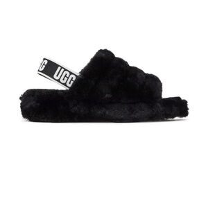 UGG Black Fluffy Slippers